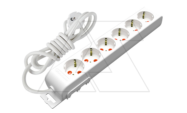 Купить Ri-tech - Удлинитель 6x2P+E, нем. ст., со шторками, кабель 3x1,5мм², 5м, белый фото