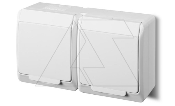 Купить HERMES - Розетка 2x2P+E, 16A/250V, с крышкой, IP44, белый фото