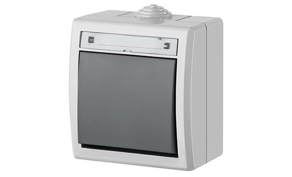 Купить AQUANT - Выключатель/переключатель на 2 направления, 10A/250V, ABS ,UV, IP55, корпус RAL7035/кнопка RAL7043 фото