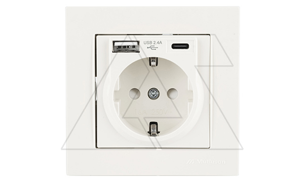Купить Rita - Розетка 2P+E, USB Type A, USB Type С, 2,4A (однопостовой монтаж в комплекте с рамкой), белый фото