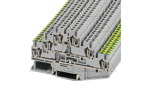 Купить Клемма многоярусная ST 2,5-PE/L/L /5,2mm, пружинная, 6 присоед., 2,5(max 4)mm2, 22A, 500V, серая Phoenix Contact фото