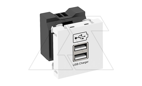 Купить Мультимед. рамка MTG-2UC1.2 RW1 с разъемом 2xUSB, 2х600 мА, 2М, пр. вывод, белый, поликарб. фото