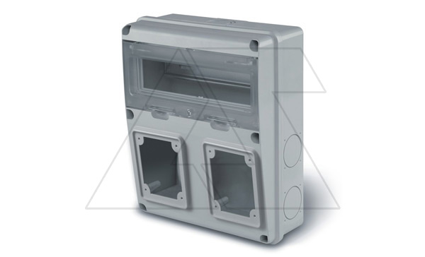 Купить Щит комбинированный навесной, 11M + 2x 100x110 + 4x 50x60(закрыты), 235x285x107mm, IK08, IP55 серия ENERBOX Scame фото