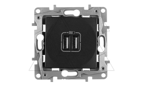 Купить Etika - Зарядное устройство с двумя USB Type A, 240V/5V, 2400мА. (антрацит) фото