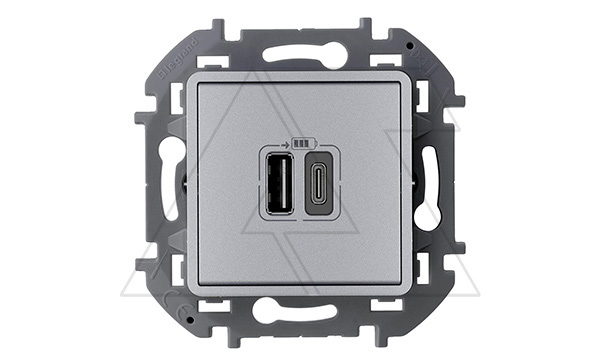 Купить Inspiria - Зарядное устройство с двумя USB-разъемами Type A + Type C, 3000mA, 5В (алюминий) фото