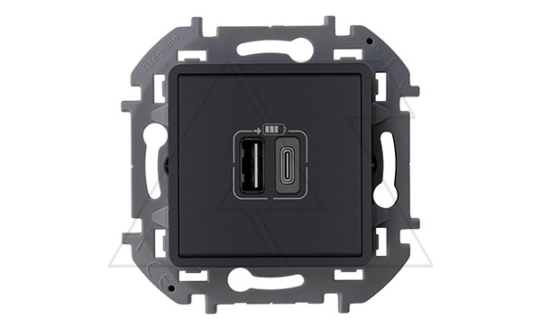 Купить Inspiria - Зарядное устройство с двумя USB-разъемами Type A + Type C, 3000mA, 5В (антрацит) фото