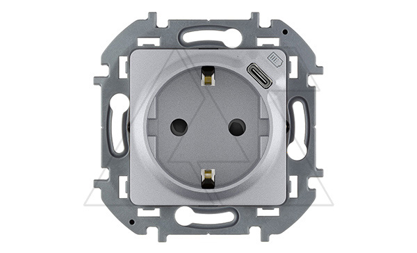 Купить Inspiria - Розетка 2P+E нем. стд., с USB Type С, 1500mA- 5В (алюминий) фото