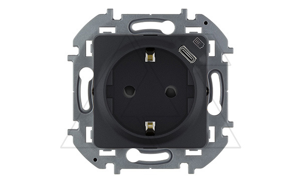 Купить Inspiria - Розетка 2P+E нем. стд., с USB Type С, 1500mA- 5В (антрацит) фото
