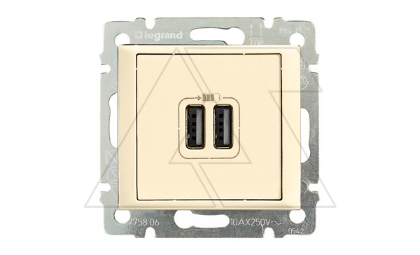 Купить Valena - Розетка с 2-мя коннекторами USB Type A, сл.кость (инд. упаковка) фото