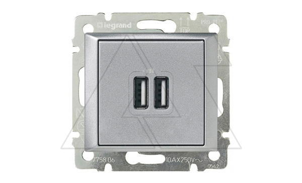 Купить Valena - Розетка с 2-мя коннекторами USB Type A, алюминий фото