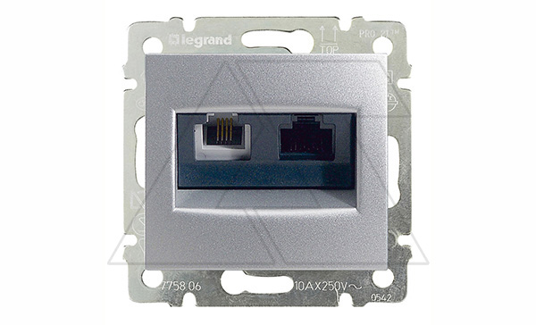 Купить Valena - Розетка двойная RJ 45 кат. 5е UTP + RJ 11, алюминий фото