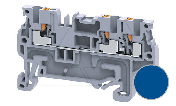 Купить Клемма проходная CP1.5/3BU /3,5x56,1mm, push-in, 3 присоед., 1,5(max 2,5)mm2, 15A, 600V, синяя фото