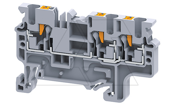 Купить Клемма проходная CP2.5/3 /5x62,5mm, push-in, 3 присоед., 2,5(max 4)mm2, 24A, 1000V, серая фото