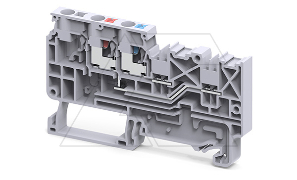 Купить Клемма подвода питания CPPT2.5/3 /7x79,8mm, push-in, 2 присоед., 2,5(max 4)mm2, 20A, 250V, серая фото