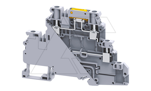Купить Клемма двухъярусная с ножевым размыкателем CYDLK4 /6x94,5mm, винтовая, 4 присоед., 4(max 6)mm2, 20/32A, 630V, серая фото