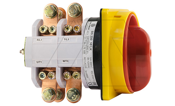 Купить Переключатель BS 200 10 LK, аварийный, 3P, 200A, тип 0-1, 60kW(400VAC по АС-23), на дверь, красная блокируемая в 0 рукоятка, фронт IP40 фото