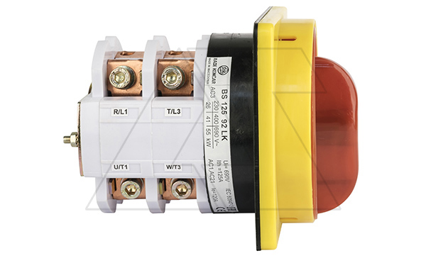 Купить Переключатель BS 125 92 LK, аварийный, 4P, 125A, тип 0-1, 41kW(400VAC по АС-23), на дверь, красная блокируемая в 0 рукоятка, фронт IP40 фото