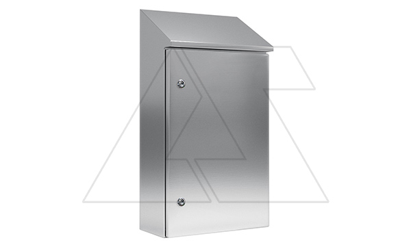 Купить Щит ECOR со скош. крышей 700(903)x500x300мм (ВхШхГ), нерж. сталь, навесной, с монт. панелью, 1 глухая дверь, 2 замка, 1 пласт. каб. ввода, IP66 фото