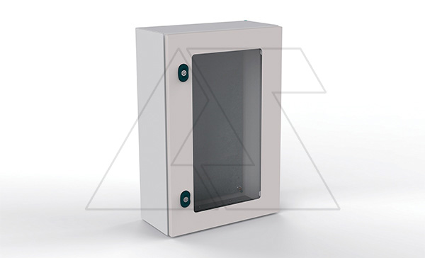Купить Щит ECOR моноблочный 1200x800x300мм (ВхШхГ) навесной с монтажной панелью, 1 прозрачная дверь, ригельный замок, 1 пластина кабельного ввода, RAL7035, I фото