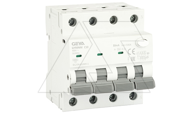 Купить Дифф. авт. выключатель GYR9NM-C10-30mA, 3P+N, 10A, хар-ка C, 6 kA, 30mA, тип A, 4M фото