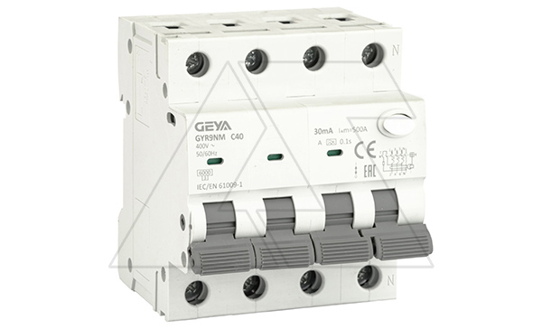 Купить Дифф. авт. выключатель GYR9NM-C40-30mA, 3P+N, 40A, хар-ка C, 6 kA, 30mA, тип A, 4M фото