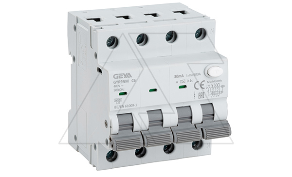 Купить Дифф. авт. выключатель GYR9NM-C6-30mA, 3P+N, 6A, хар-ка C, 6 kA, 30mA, тип A, 4M фото