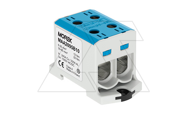 Купить Клемма Morek OTL95-2 синяя, 2xAl/Cu 6_95mm², 245(CU)/220(AL)A на клемму, 1000V, винтовые зажимы фото