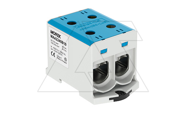 Купить Клемма Morek OTL240-2 синяя, 2xAl/Cu 35_240mm², 425(CU)/380(AL)A на клемму, 1000V, винтовые зажимы фото