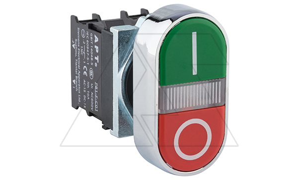 Купить Кнопка двойная PB1S, красный O/зеленый I, 1NO+1NC, 6A 230VAC/24VDC, с подсветкой без LED, 22mm, IP65 фото