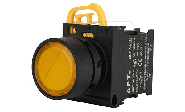 Купить Кнопка плоская PB3E, желтая, без фиксации, с подсветкой без LED, 1NO, 6A 230VAC/24VDC, 22mm, IP65 фото