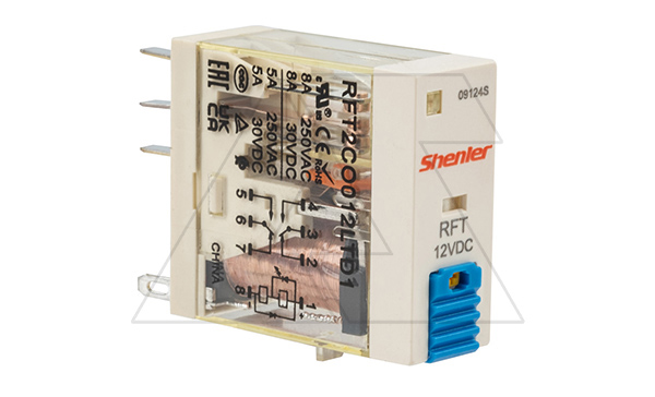 Купить Реле RFT2CO012LTD1, 2CO, 8A(250VAC/30VDC), 12VDC, мех. индикация, тест-кнопка с блокировкой, диод +A1/-A2, LED фото