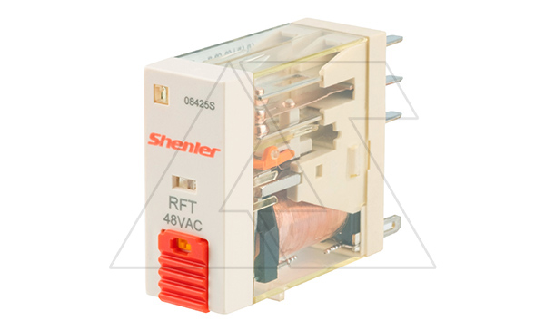 Купить Реле RFT2CO548LT, 2CO, 8A(250VAC/30VDC), 48VAC, мех. индикация, тест-кнопка с блокировкой, LED фото