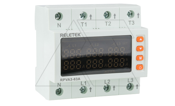 Купить Реле контроля напряжения и тока RPVA3-63A, 3P+N, 3NO, 63A, 220VAC, черед., асимметр., Umin(80_210V)/Umax(220_300V), Imin/Imax(1_63A),0_5s/0_600s, 5М фото