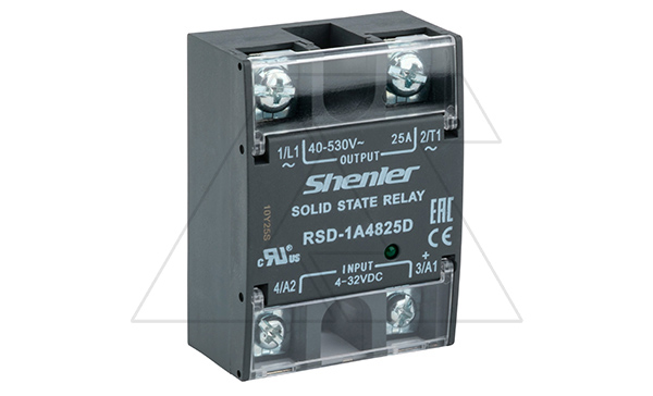 Купить Реле твердотельное RSD-1A4825D, однофазное, 1NO, 25А(40_530VAC), 4_32VDC, W=45mm фото