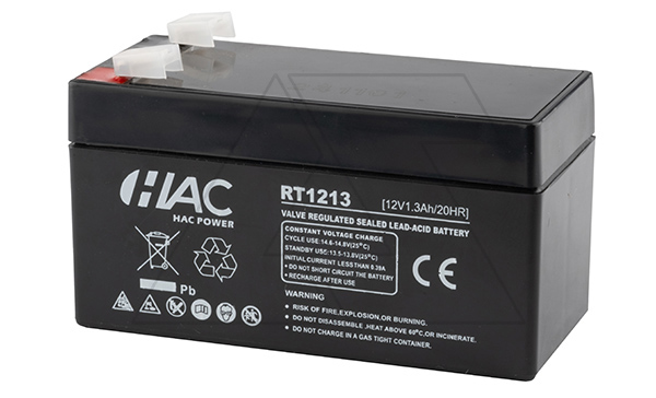 Купить Батарея аккумуляторная HAC RT1213, F1, 12V/1.3Ah, 98х43.5х53(59) ДхШхВ, 0.52 кг, 6-8 лет фото