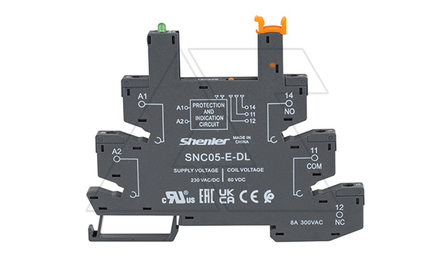 Купить Цоколь SNC05-E-DL, 8A(300VAC), черный, 230VAC/DC, винтовой зажим, LED, W=6.2mm, на рейку DIN35, для реле 60VDC RNC, RM699BV, RSR30, 34.51, 34.81, RSS, фото