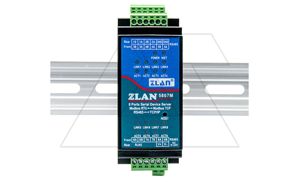 Купить Преобразователь интерфейсов ZLAN5807M, RS-485 в Ethernet, 8xRS-485, Modbus Gateway, MQTT Gateway, 24VDC, DIN35 фото