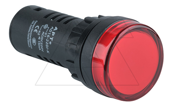Купить Индикатор светодиодный моноблочный AD16-22D, красный, LED 220VAC/DC, фильтр 30V, IP65, 22mm APT фото