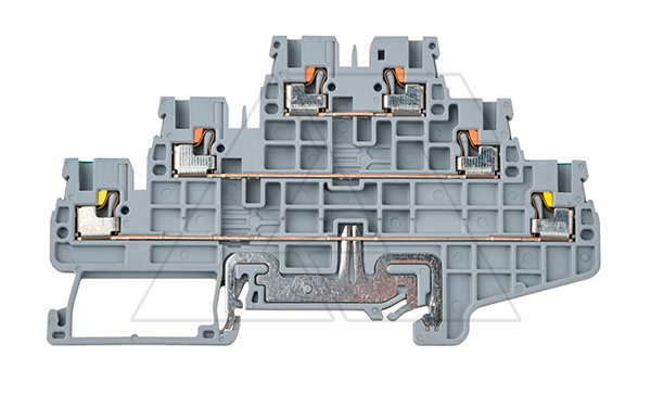 Купить Клемма трехъярусная CPTLG1.5 /3,5x97,1mm, push-in, 6 присоед., L/L/PE, 1,5(max 2,5)mm2, 15A, 500V, серая Connectwell фото