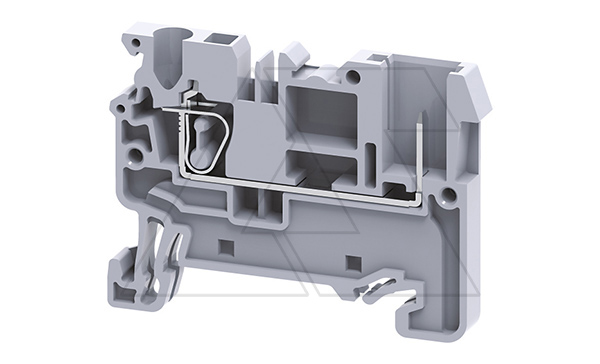 Купить Клемма проходная CX2.5/1B /5x50mm, пружинная, штекерный отвод, 2 присоед., 2,5(max 4)mm2, 24A, 500V, серая Connectwell фото