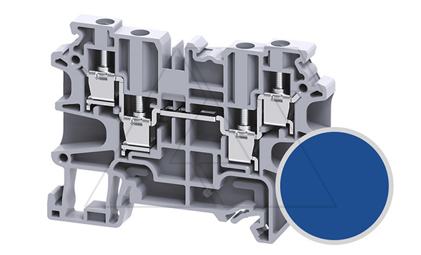 Купить Клемма проходная CY4/4BU /6x69,7mm, винтовая, 4 присоед., 4(max 6)mm2, 32A, 500V, синяя Connectwell фото