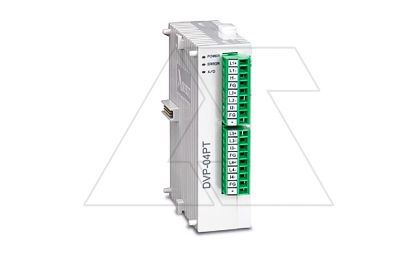 Купить Модуль измерения температуры DVP04PT-S, 4xPt100/Ni100/Pt1000/Ni1000, 14 бит (0.1°C), RS485 Delta фото