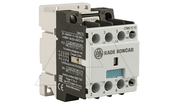 Купить Контактор CNN 12 10 110V 50Hz, 3P, 12A/(25A по AC-1), 5.7kW(400VAC), 110VAC, 1NO Rade Koncar фото