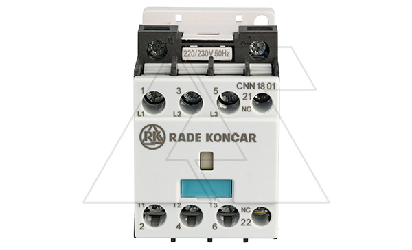Купить Контактор CNN 18 01 220/230V 50Hz, 3P, 18A/(30A по AC-1), 7.5kW(400VAC), 220/230VAC, 1NC Rade Koncar фото