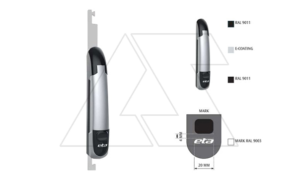 Купить Ручка с рычагом для ENUX/EMOX/ECOMP из нержавеющей стали с логотипом ETA, RAL9005 + e-coating