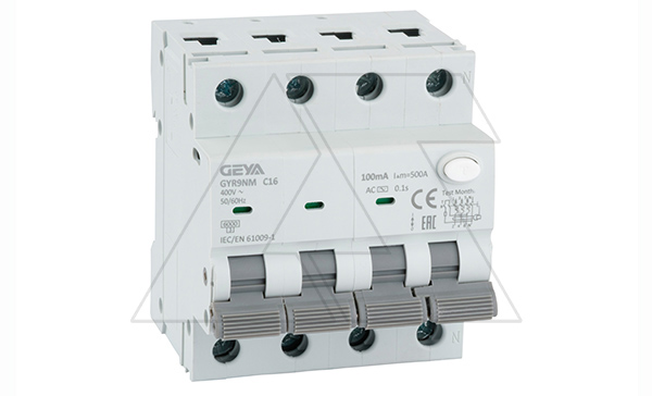 Купить Дифф. авт. выключатель GYR9NM-C16-100mA, 3P+N, 16A, хар-ка C, 6 kA, 100mA, тип AC, 4M GEYA фото