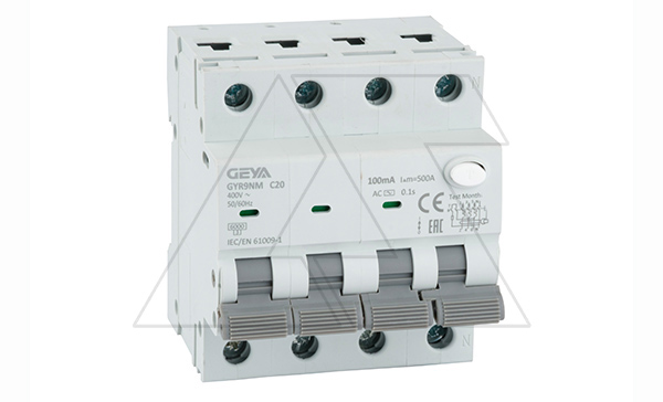 Купить Дифф. авт. выключатель GYR9NM-C20-100mA, 3P+N, 20A, хар-ка C, 6 kA, 100mA, тип AC, 4M GEYA фото