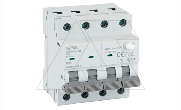 Купить Дифф. авт. выключатель GYR9NM-C25-100mA, 3P+N, 25A, хар-ка C, 6 kA, 100mA, тип AC, 4M GEYA фото