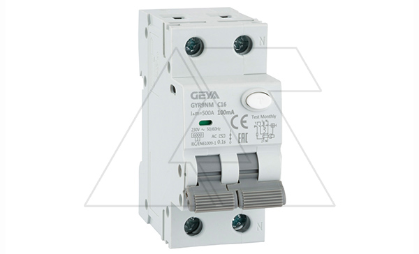 Купить Дифф. авт. выключатель GYR9NM-C16-100mA, 1P+N, 16A, хар-ка C, 6 kA, 100mA, тип AC, 2M GEYA фото