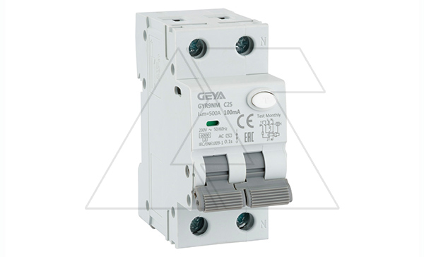 Купить Дифф. авт. выключатель GYR9NM-C25-100mA, 1P+N, 25A, хар-ка C, 6 kA, 100mA, тип AC, 2M GEYA фото